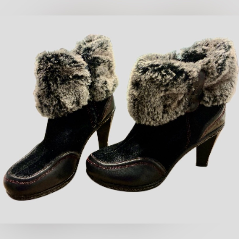 Jambu Black Heeled Boots with Fur Trim